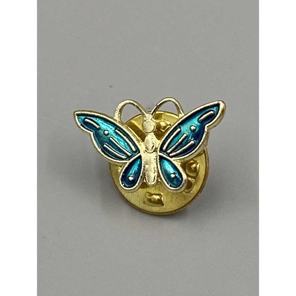 Small Light Blue & Gold Colored Butterfly Vintage Lapel Hat Pin